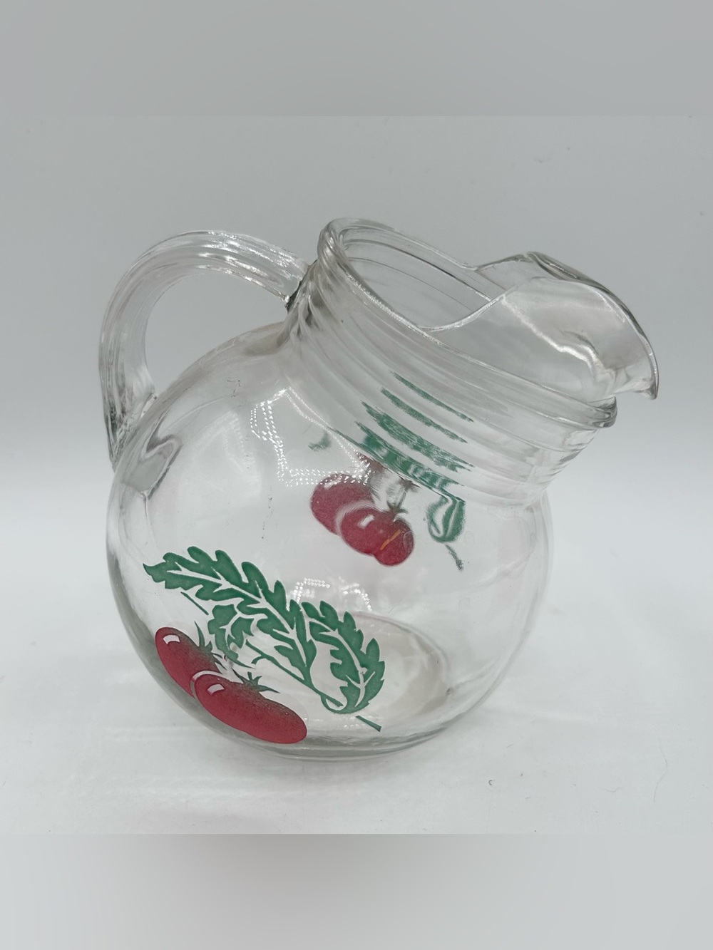 Vintage 1950s Tomato Juice Glass Pitcher Tilted Bottom Round Retro 6"